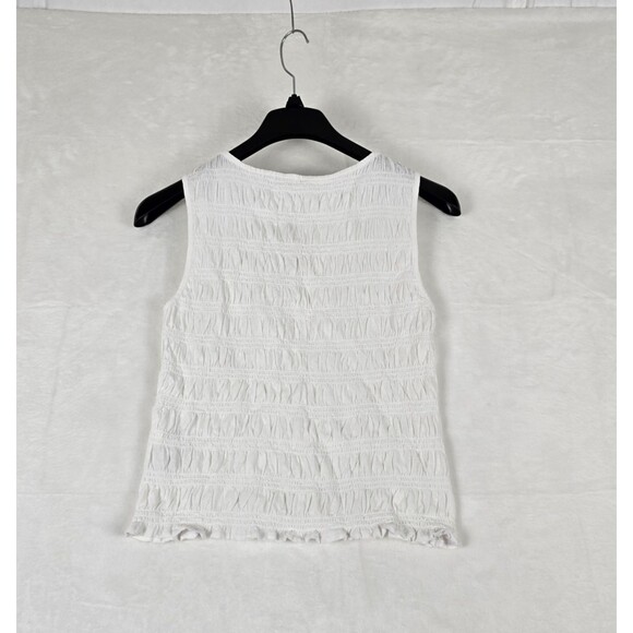 Madewell Smocked Boatneck Tank Top Women White Cotton-Linen Blend Size Med - Picture 5 of 11
